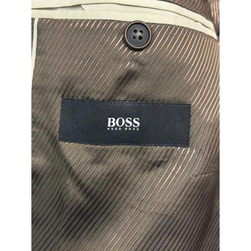 Hugo Boss 36R Brown Chalk Stripe Flannel Wool Cashmere Blazer Jacket Sport Coat